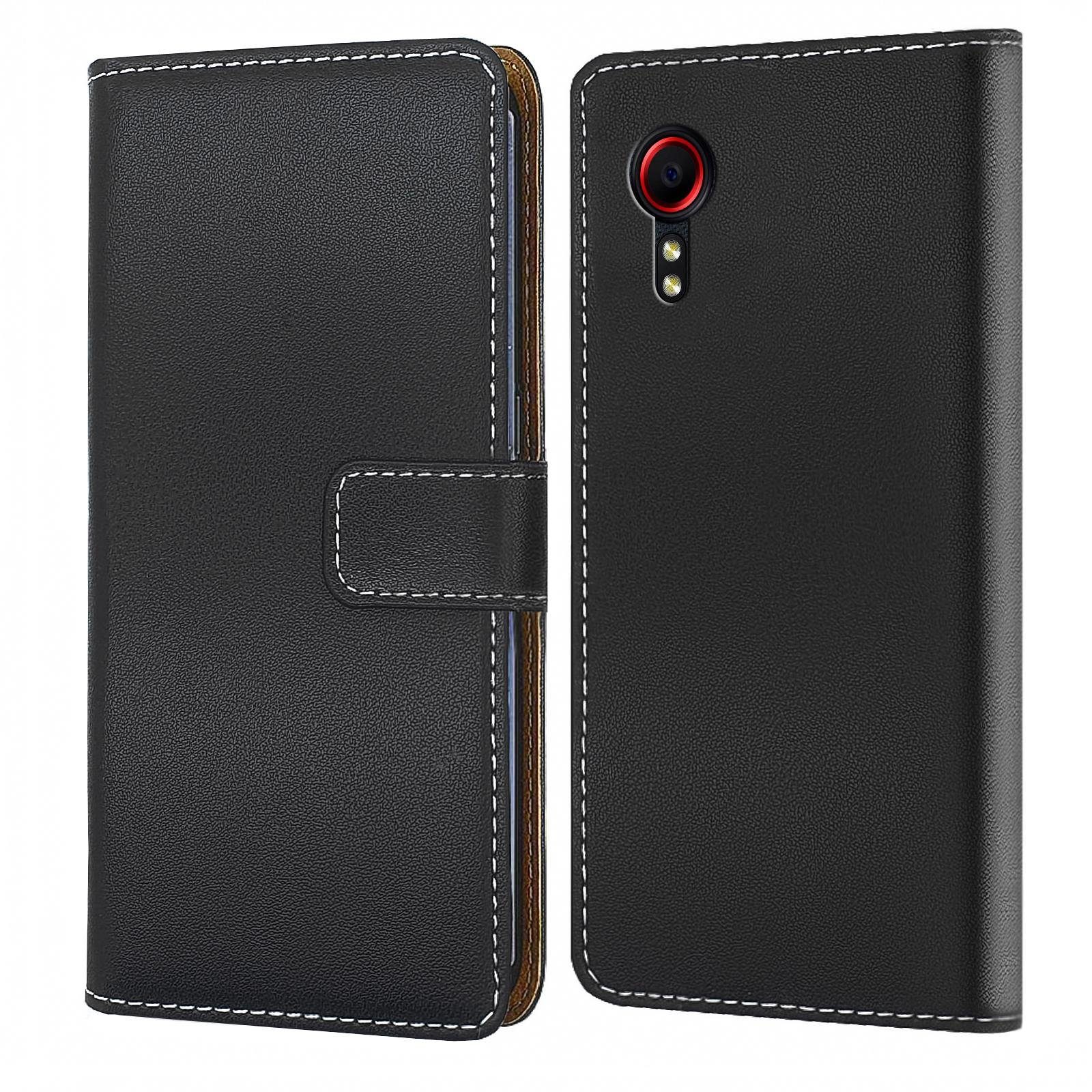 Numerva Handyhülle Bookstyle Etui Handytasche für Samsung Galaxy Xcover 5, Schutzhülle Klapphülle Flip Cover Schwarz
