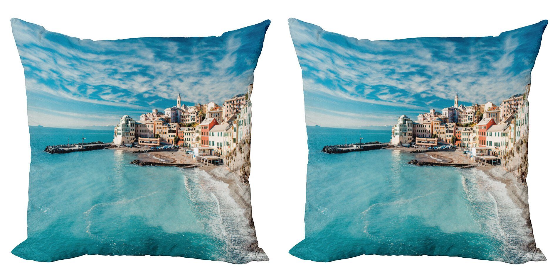 Kissenbezüge Modern Accent Doppelseitiger Digitaldruck, Türkis (2 Seascape Abakuhaus Meer Stück), Küste