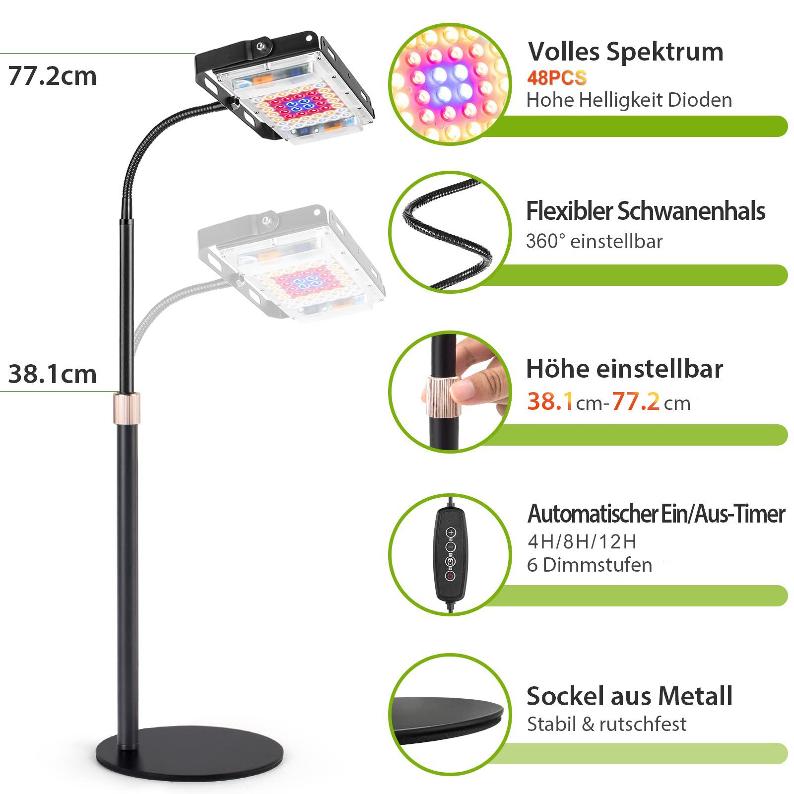 MUPOO Pflanzenlampe Vollspektrums Pflanzenlicht für Zimmerpflanzen,Höhenver günstig online kaufen