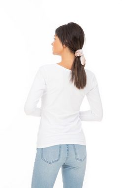 Evoni Langarmshirt Damen Basic Shirt Langarm Baumwolle mit V-Ausschnitt