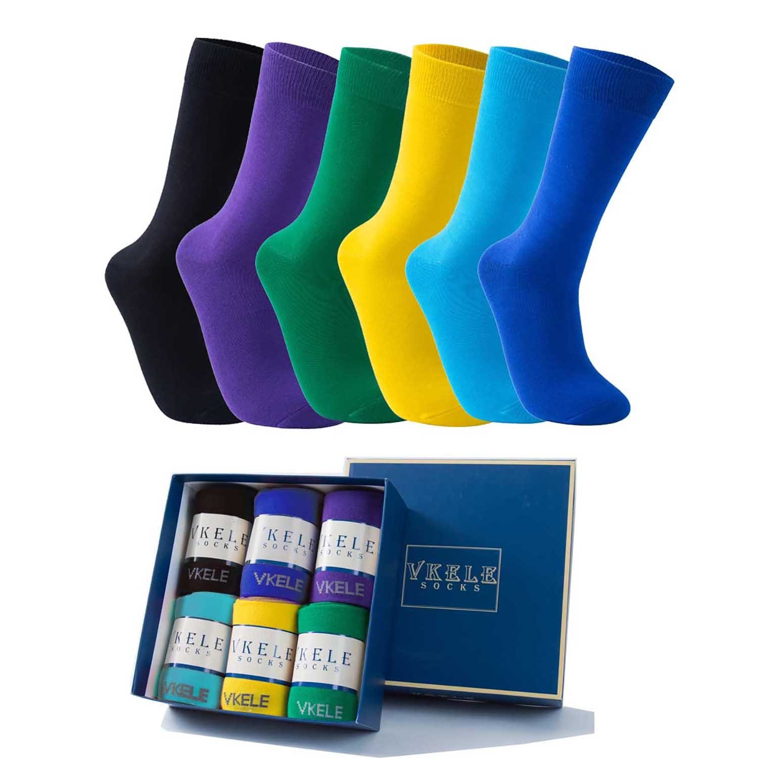 Vkele Socken Bunte Socken (6-Paar) Geschenkpack einfarbige socken herrensocken, Crew Socken Bunt04