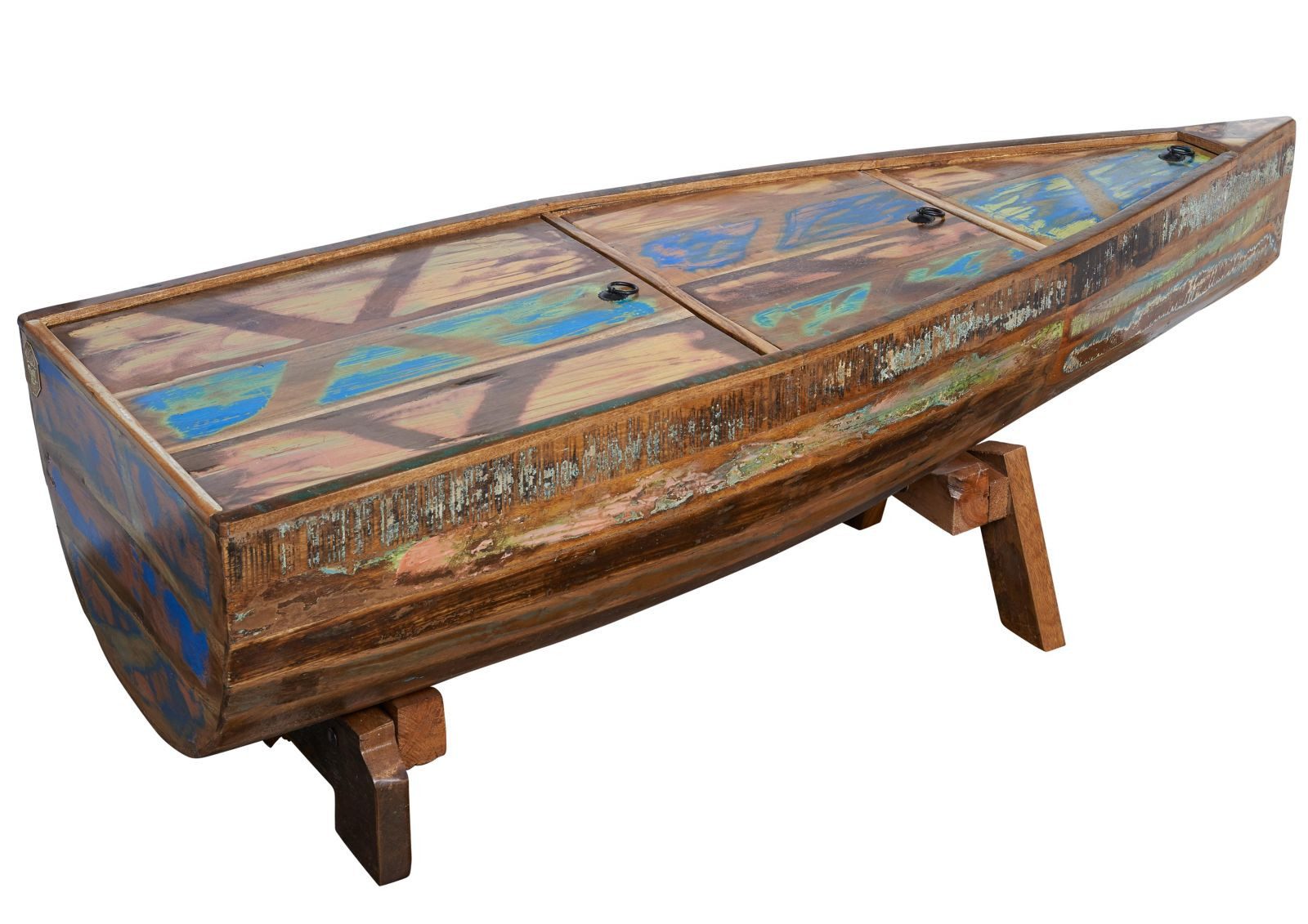Massivmoebel24 Couchtisch NATURE OF SPIRIT#106 (Massivholz, Massivholztisch), Couchtisch Altholz 155x52x45 mehrfarbig lackiert NATURE OF SPIRIT #106