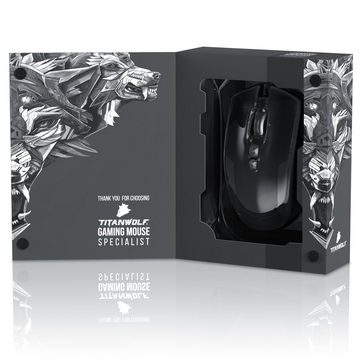 Titanwolf Gaming-Maus (kabelgebunden, 1000 dpi, USB Gaming Laser Mouse mit 10800dpi, RGB LEDs, Gewichts-Justierung)