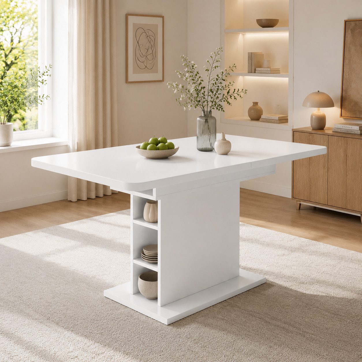 KLAM HOME Esstisch Küchentisch mit Stauraum (Tischplatte bis 130cm ausziehbar), 110x70x75 cm Esstisch Freizeittisch Couchtisch aus Metall und MDF
