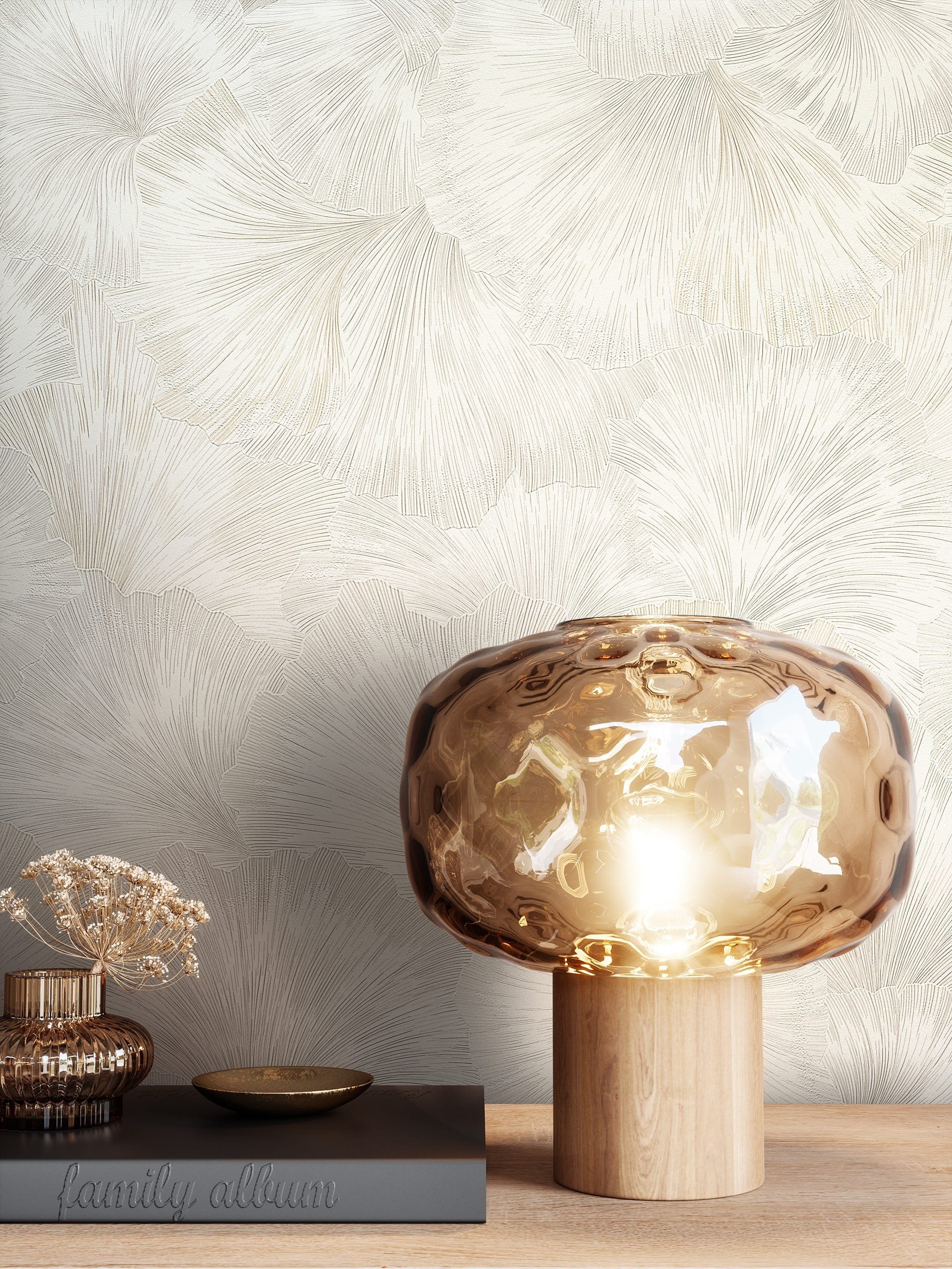 Newroom Vliestapete Neriah Creme Tapete Mustertapete Dschungel,Palmen,Blätter, Creme Tapete Modern Dschungel - Mustertapete Palmenblätter Weiß Tropisch Floral Palmen Blätter für Wohnzimmer Schlafzimmer Küche, Palmenblätter