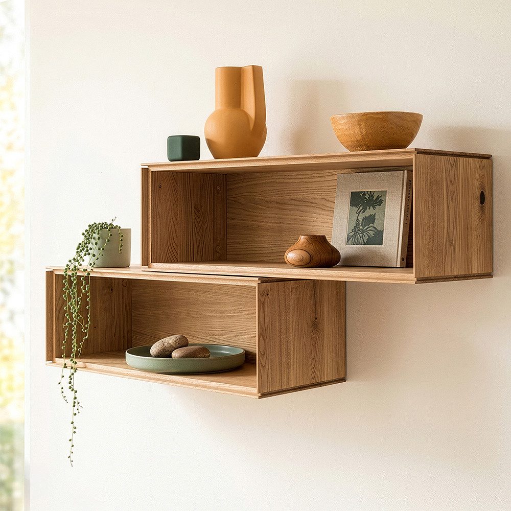 Lomadox Regal WYNDHAM-69, Anbauwand, Wildeiche massiv geölt, 2 Wandregale