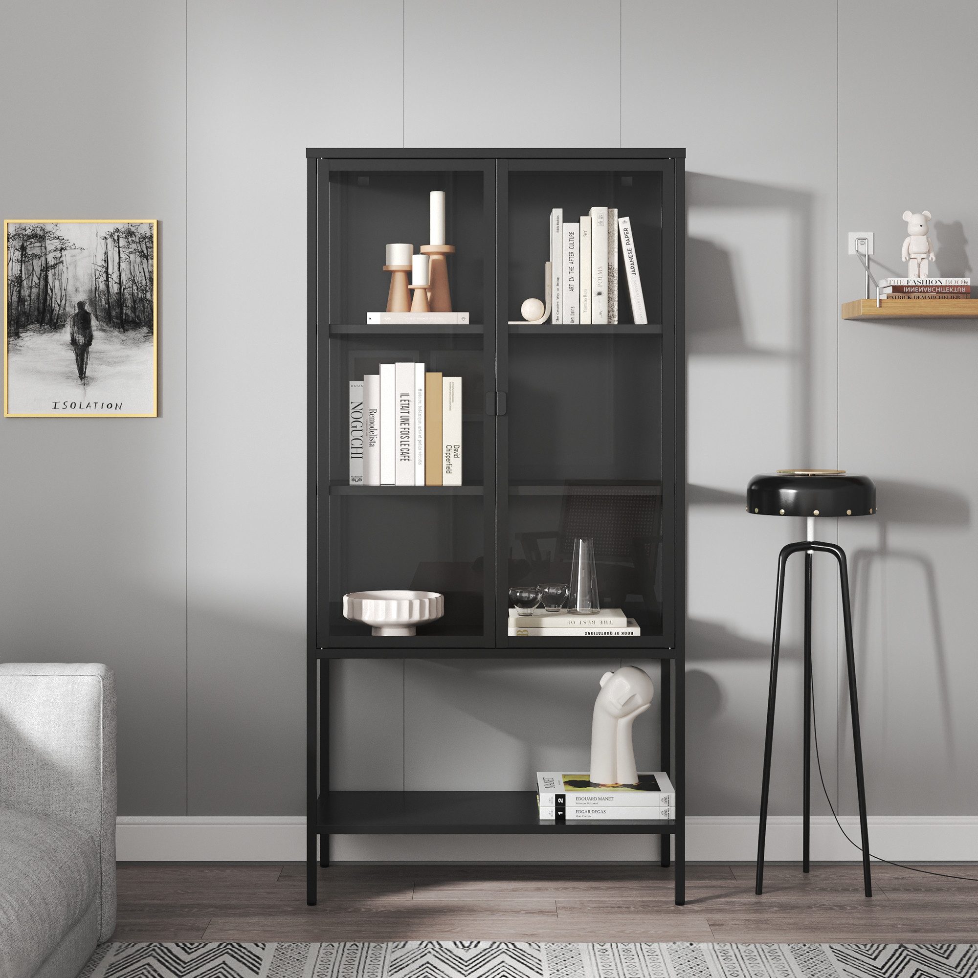 en.casa Standvitrine »Borshavisa« Stahl 2-türig 160 x 80 x 35 cm Schwarz günstig online kaufen