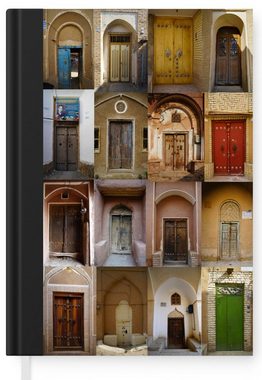 MuchoWow Notizbuch Türen - Farbenfroh - Architektur - Collage - Vintage, Journal, Merkzettel, Tagebuch, Notizheft, A5, 98 Seiten, Haushaltsbuch