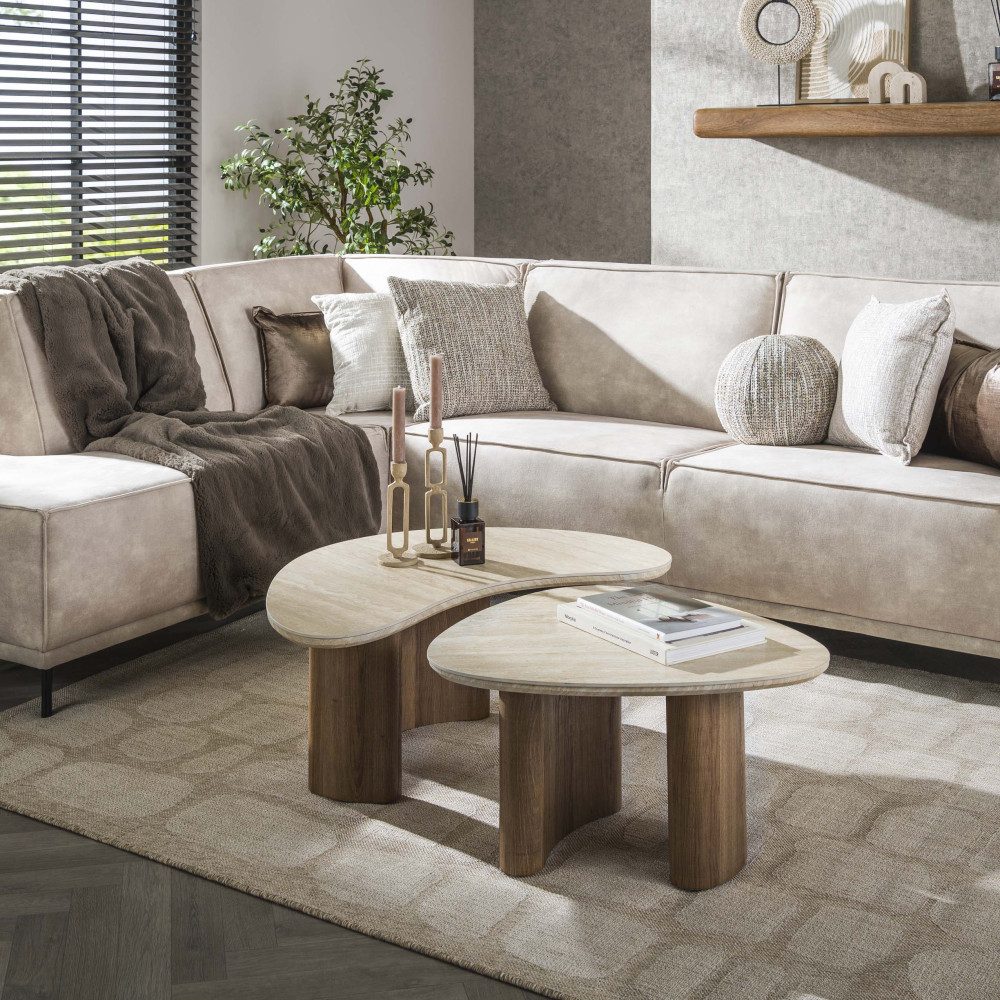 Hoyz Collection Couchtisch Hoyz Collection – Couchtisch im organischen Travertin-Look – MDF (Set, 2-St)