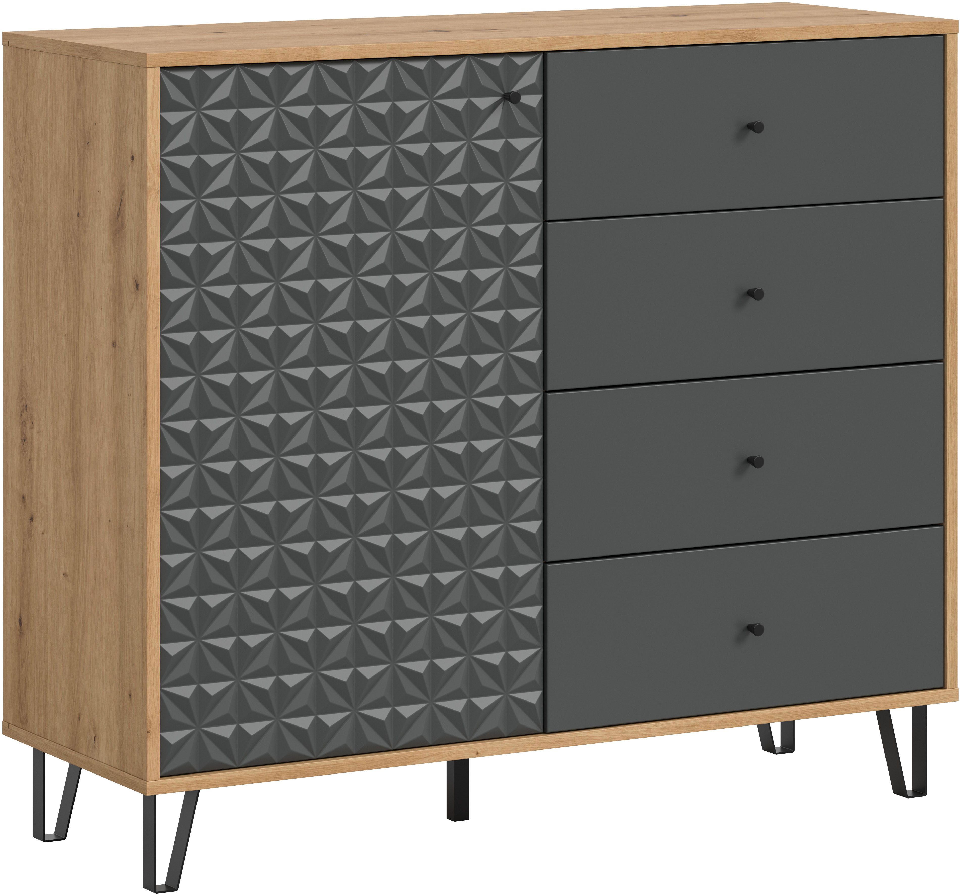 Home affaire Highboard VICENZA, Breite 110cm, 1 Tür, 2 Einlegeböden, 3 Fächer, 4 Schubkästen (in verschiedenen Farben, hochwertig gefräste Front in Prsimaoptik), Kommode, Schrank, Anrichte, Board, Wohnzimmerschrank