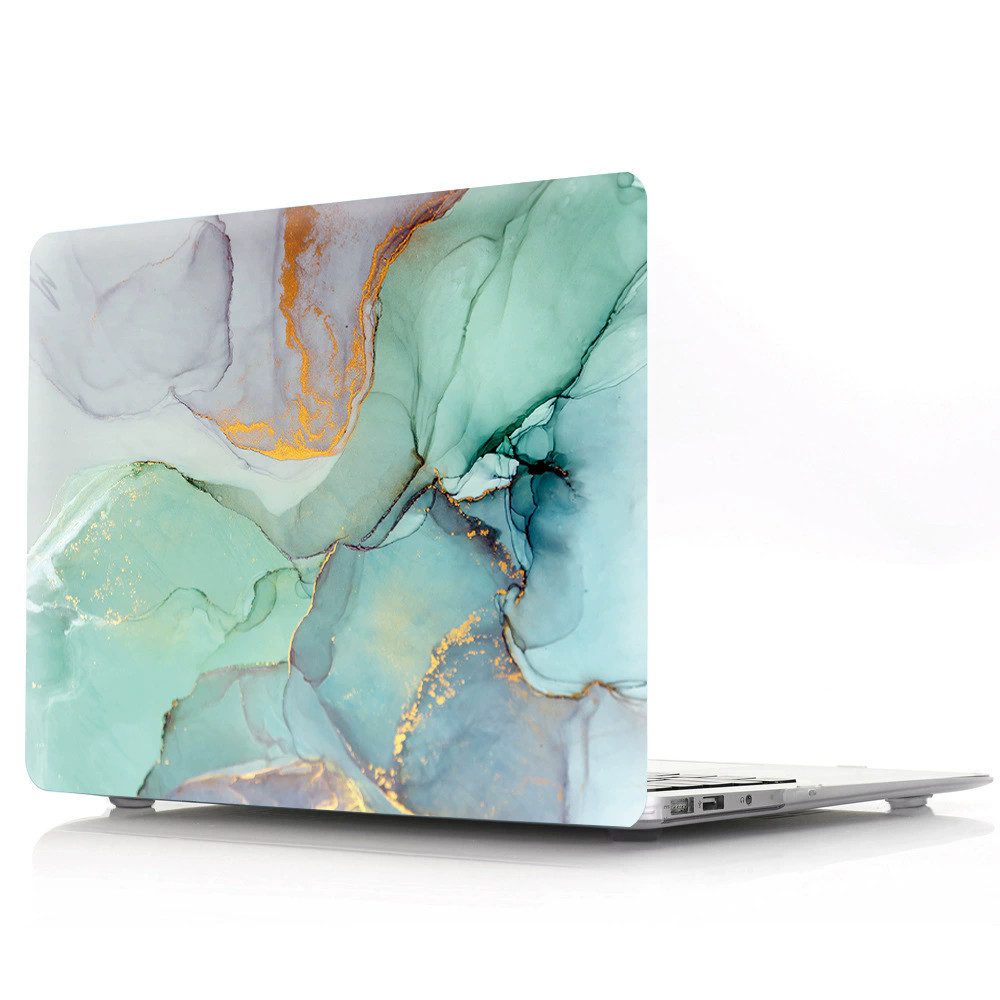 FroShop Laptop-Hülle Schutzhülle für Apple MacBook Air 15 (2025-2023) M4 M3 M2 2-Teilig Schutzcover Hartcase Schutz Cover Etui Tasche, Hülle Modell A3114 / A2941 / A3241 - Grün/Grau Marmor