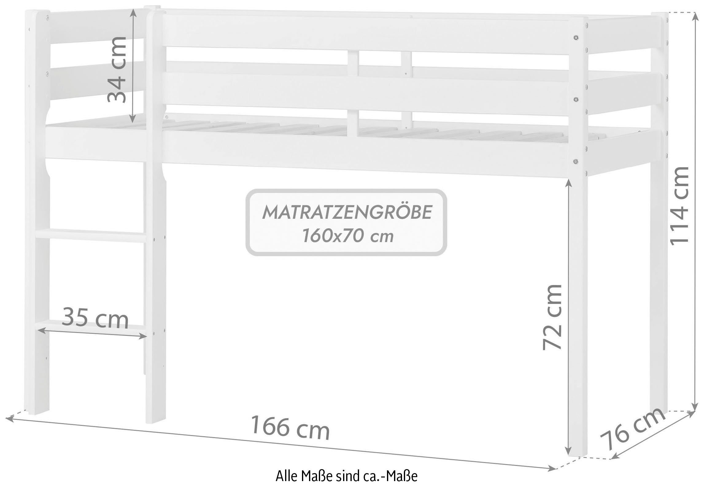 Hoppekids Spielbett ECO Höhe & Matratze/Lattenrost COMFORT, Größe wählbar Farbe Weiß 72cm, &