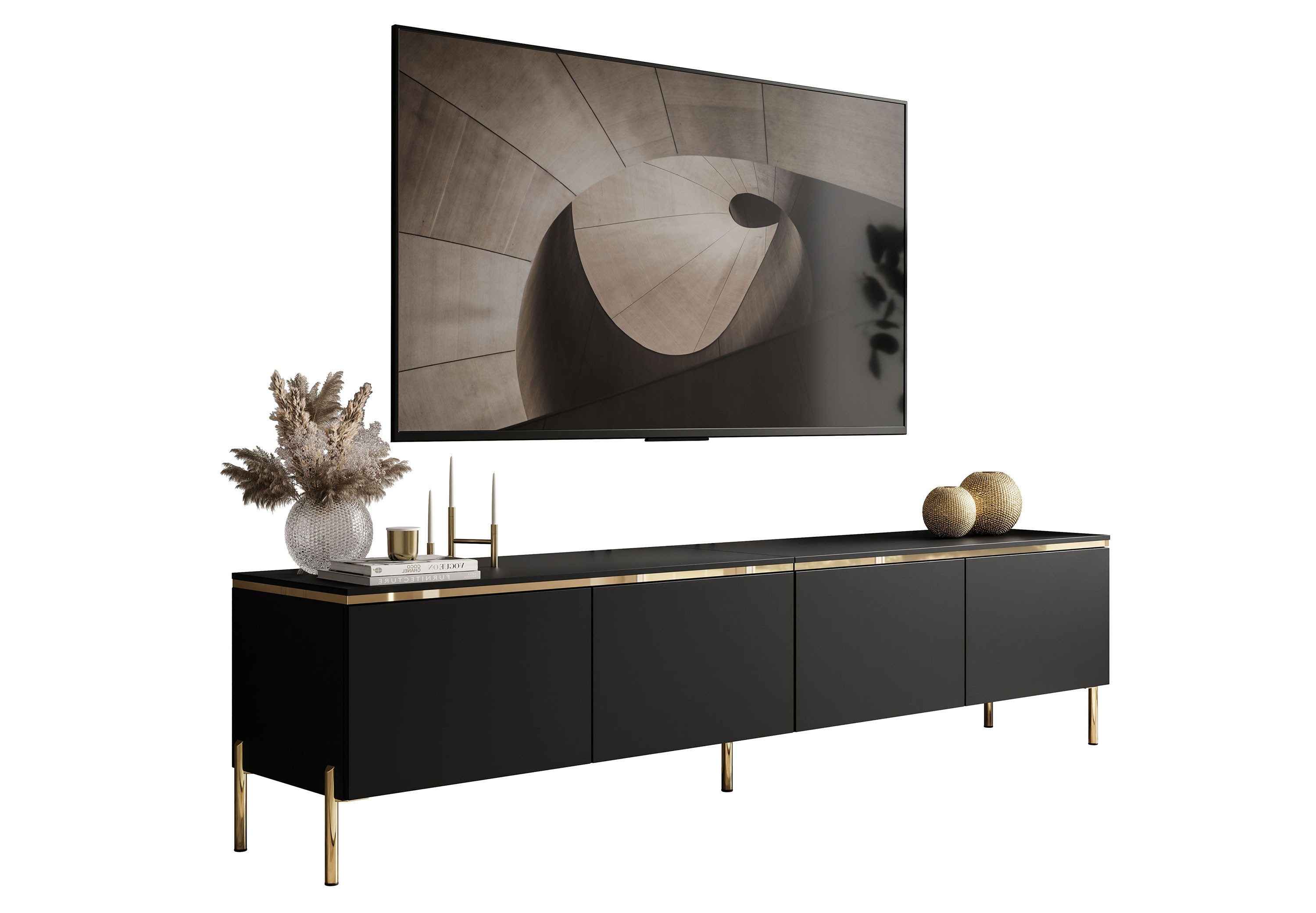 Lookway TV-Schrank CELINE Schwarz Matt auf goldenen Füßen mit LED-Beleuchtu günstig online kaufen