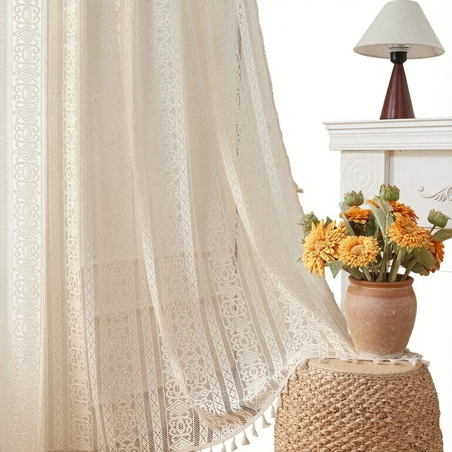 Zyronn Scheibengardine Boho-Quasten-Vorhänge für Wohnzimmer, Vintage-Stil (1 St)
