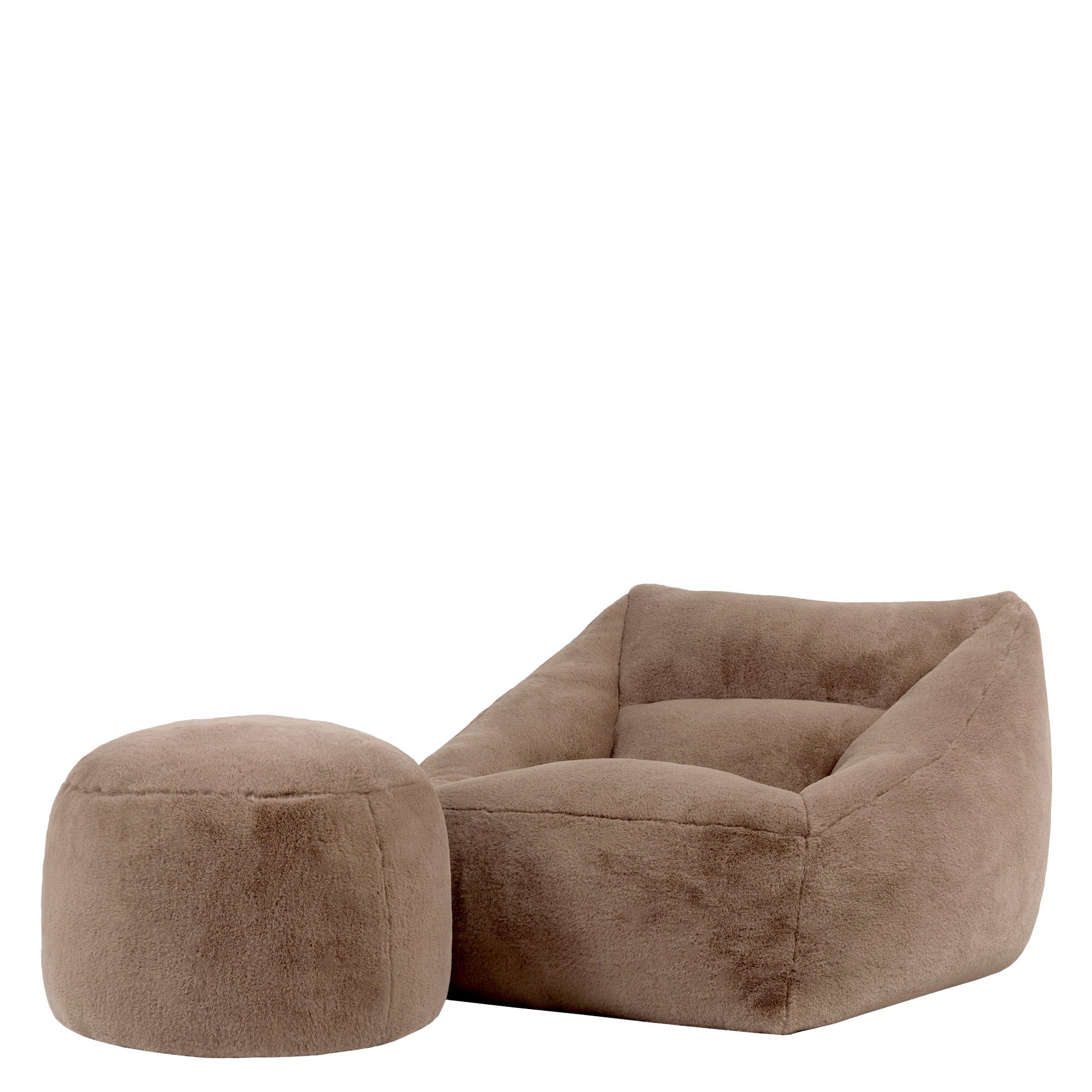 icon Sitzsack Riesen Sessel XXL aus Kunstfell Flauschig „Natalia" mit Sitzpouf (Spar-Set, 1 x Sitzsack-Sessel, 1 x Fußhocker), Sitzsack XXL, Made in Germany, für Erwachsene & Kinder, für Wohnzimmer