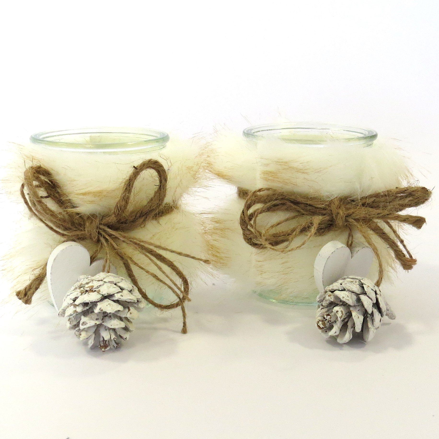 VARIOS Teelichthalter Teelichthalter Winter Weihnachten Hüttenstil Fell 2er Set 10 cm, Winterlich