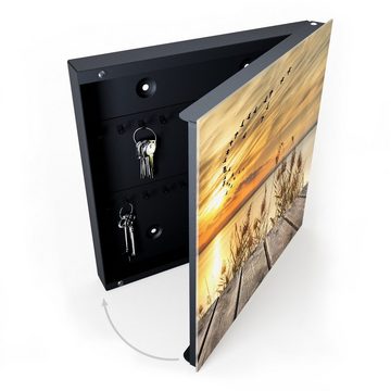 Primedeco Schlüsselkasten Dekor-Schlüsselkasten, Magnetpinnwand und Memoboard mit Glasfront Motiv Steg am Meer im Sonnenschein