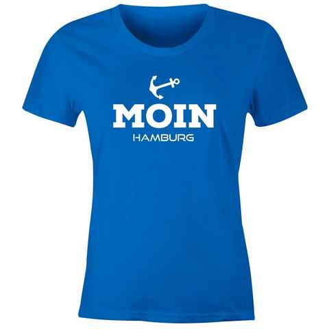 MoonWorks Print-Shirt Damen T-Shirt Moin Hamburg Anker maritime Damen Slim Fit Moonworks® mit Print