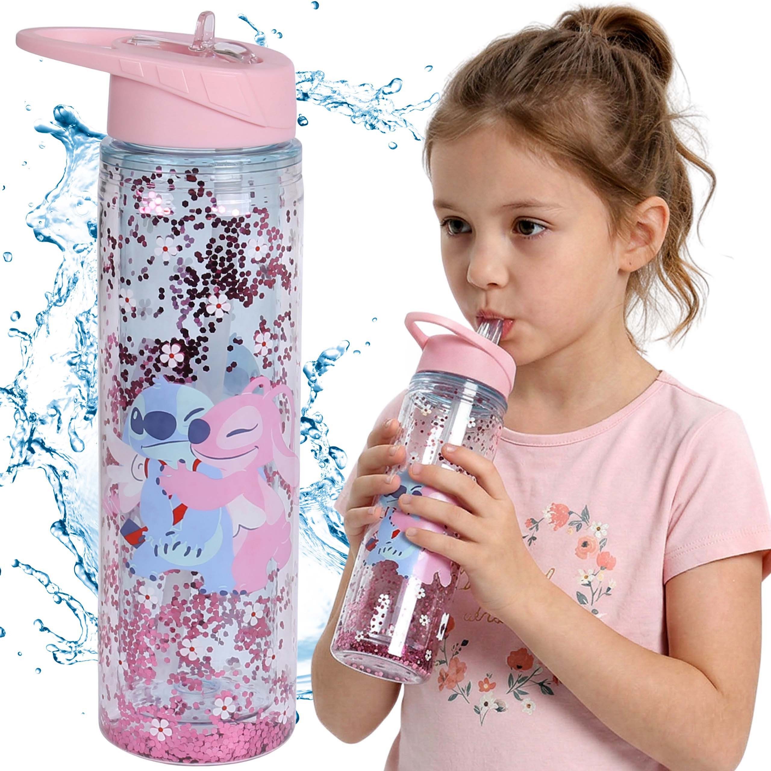 Disney Trinkflasche DISNEY Stitch Wasserflasche 550 ml mit Trinkhalm und Griff