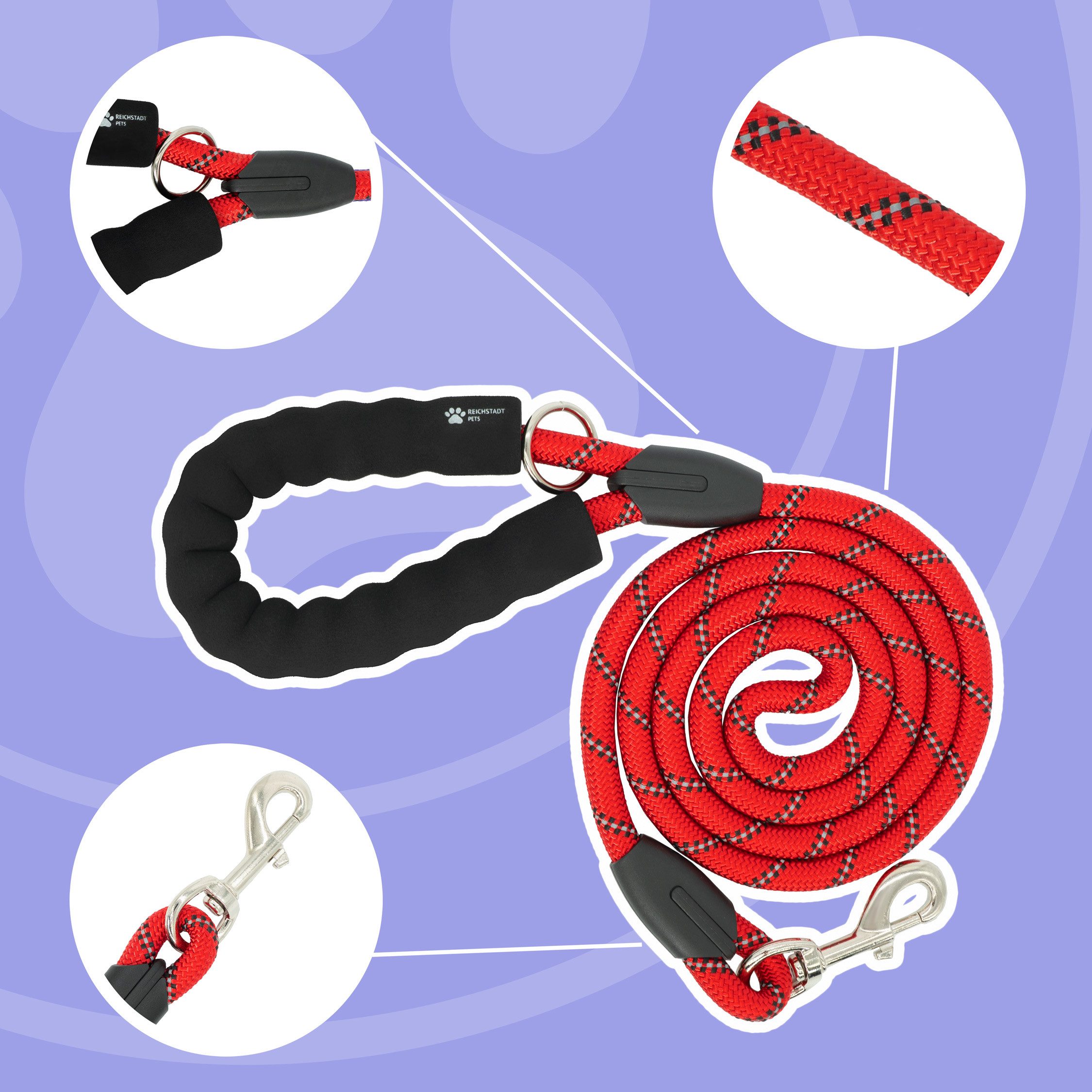 Reichstadt Hundeleine RS Pets Führleine Nylon 25RSP084, Nylon, Ergonomischer EVA-gepolsterter Griff für Blasenschutz
