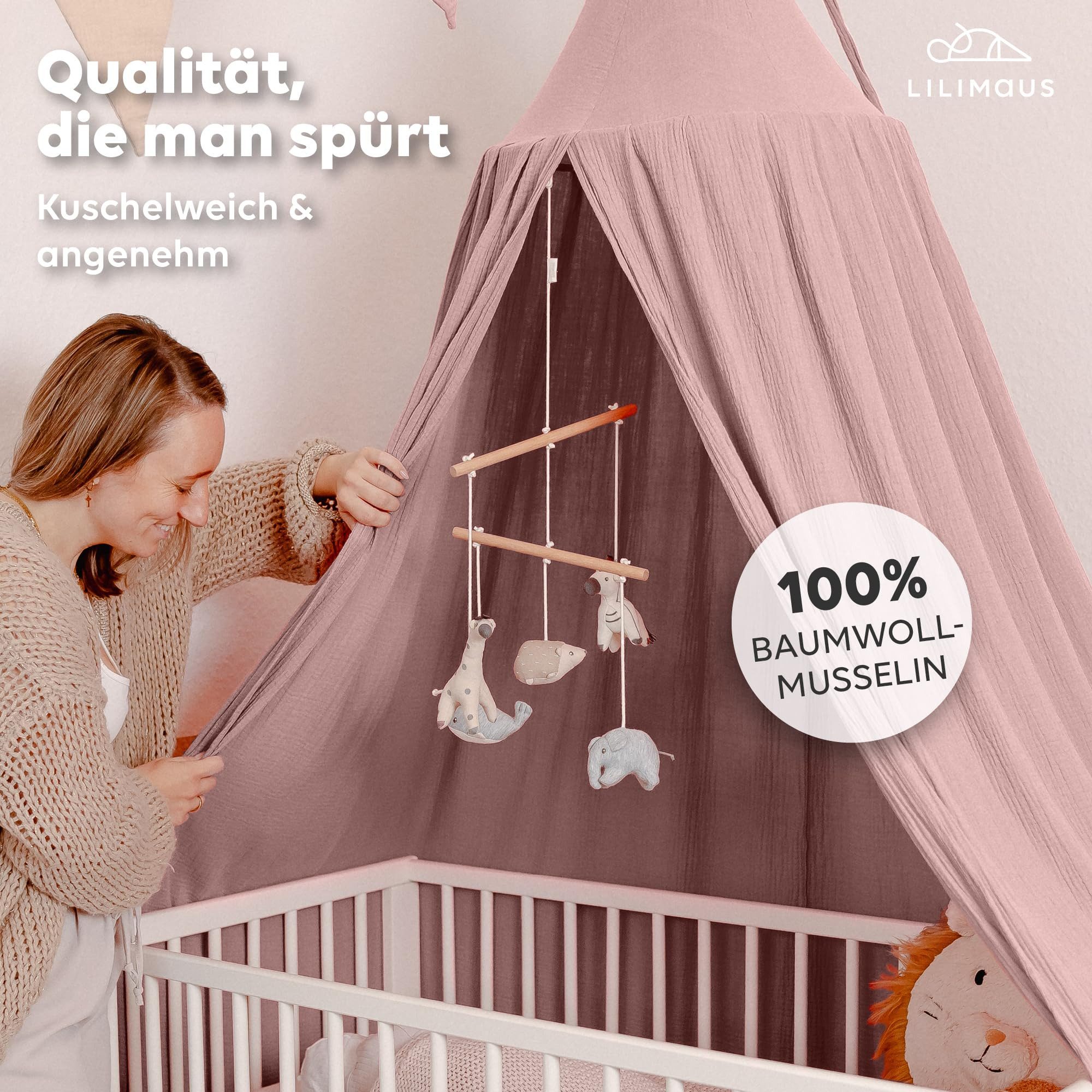 lilimaus Betthimmel Baldachin für Kinderzimmer aus 100% Musselin - handgenäht (1-tlg), Rückzugsort für Bett, Kuschelecke & Leseplatz - weicher Musselin