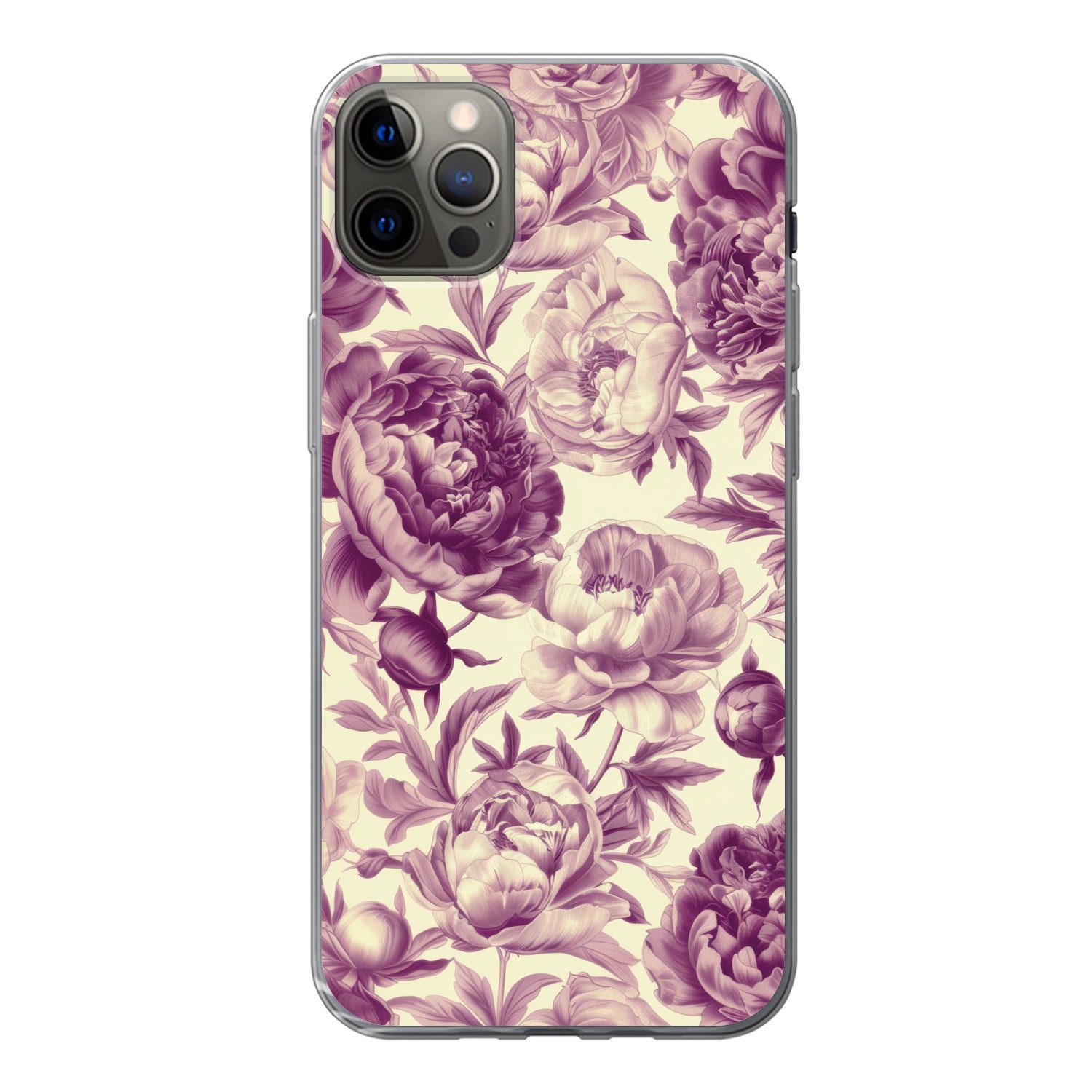MuchoWow Handyhülle für Apple iPhone 13 Pro Max Blumen - Muster - Lila - Beige, Smartphone-Bumper, Print, Handy Schutzhülle Dünn
