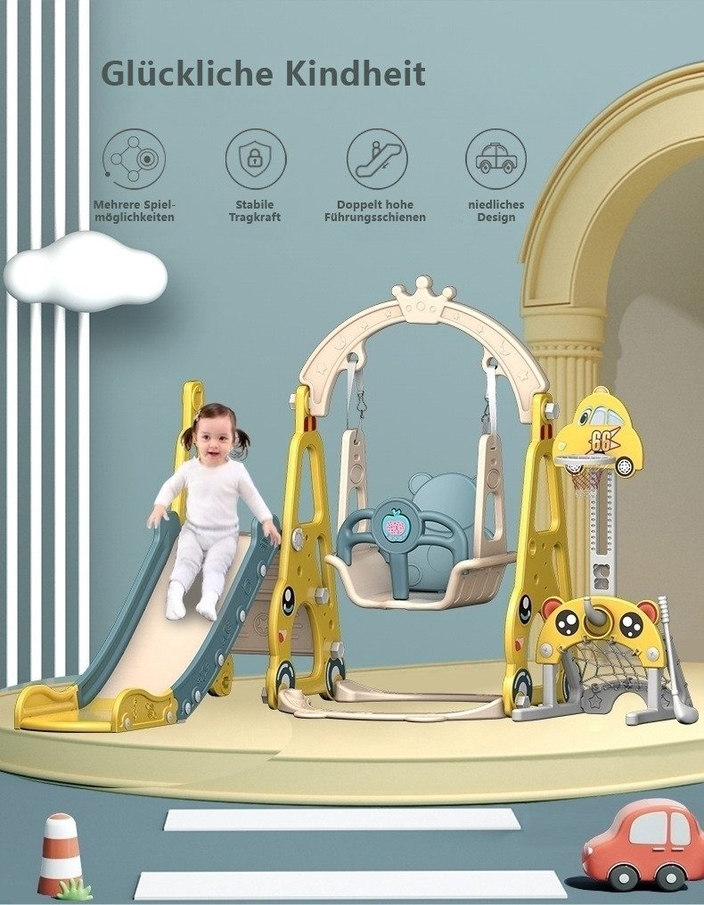 habeig Indoor-Rutsche 7-in-1 Kinder Spielplatz Set Schaukel Basketballkorb günstig online kaufen
