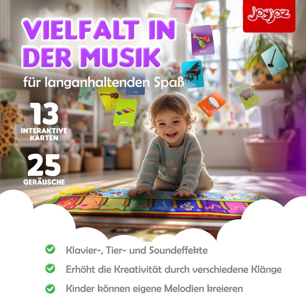 JoyJoz Spielmatte (Elektronische Klaviermatte, Tanzmatte für Kinder), mit 25 Geräuschen und 13 Karten – Spielspaß und Lernen in Einem – Bild 5 von 5