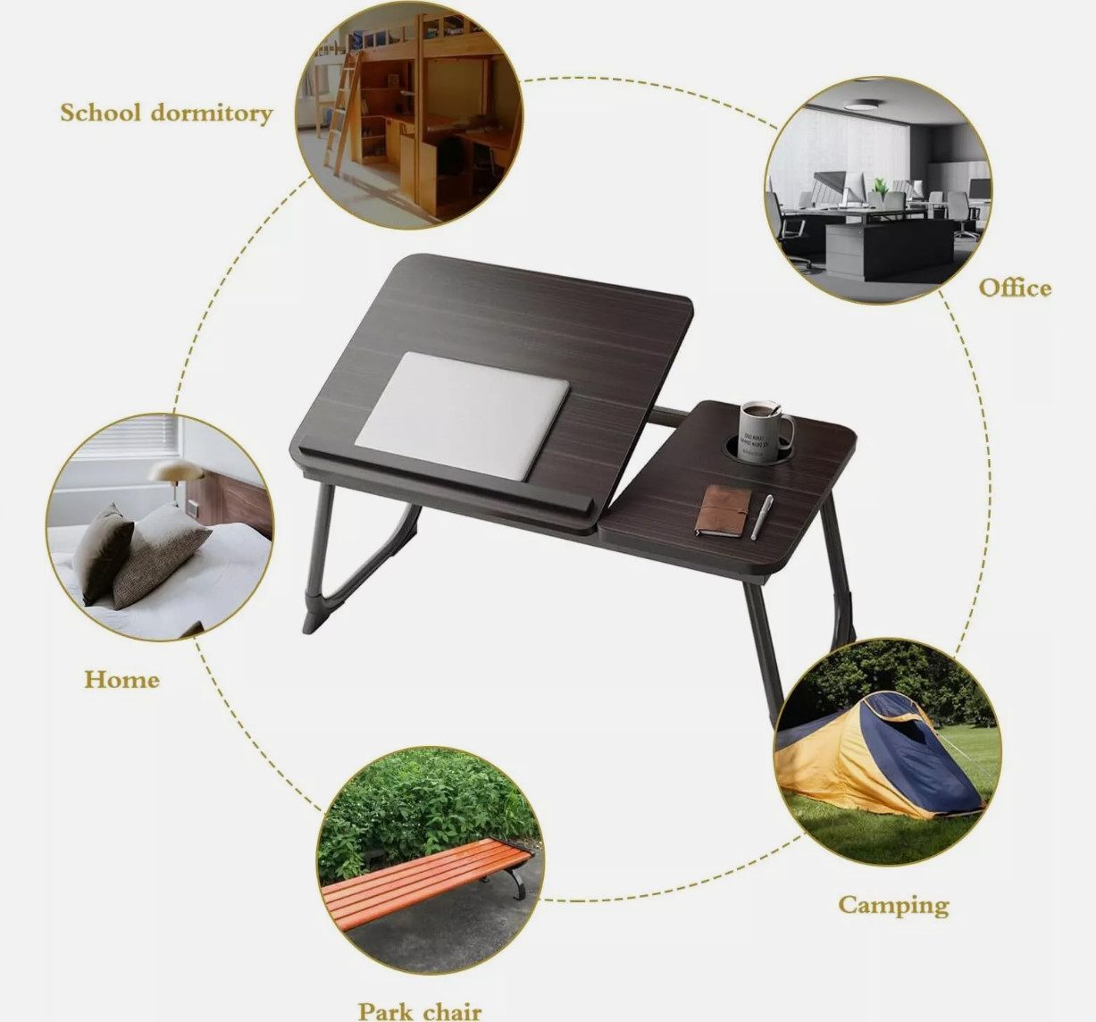 Holz Lichter Laptoptisch Laptoptisch Notebooktisch Betttisch klappbar, Laptop Tablett, Integrierte Kühllöcher für Luftzirkulation