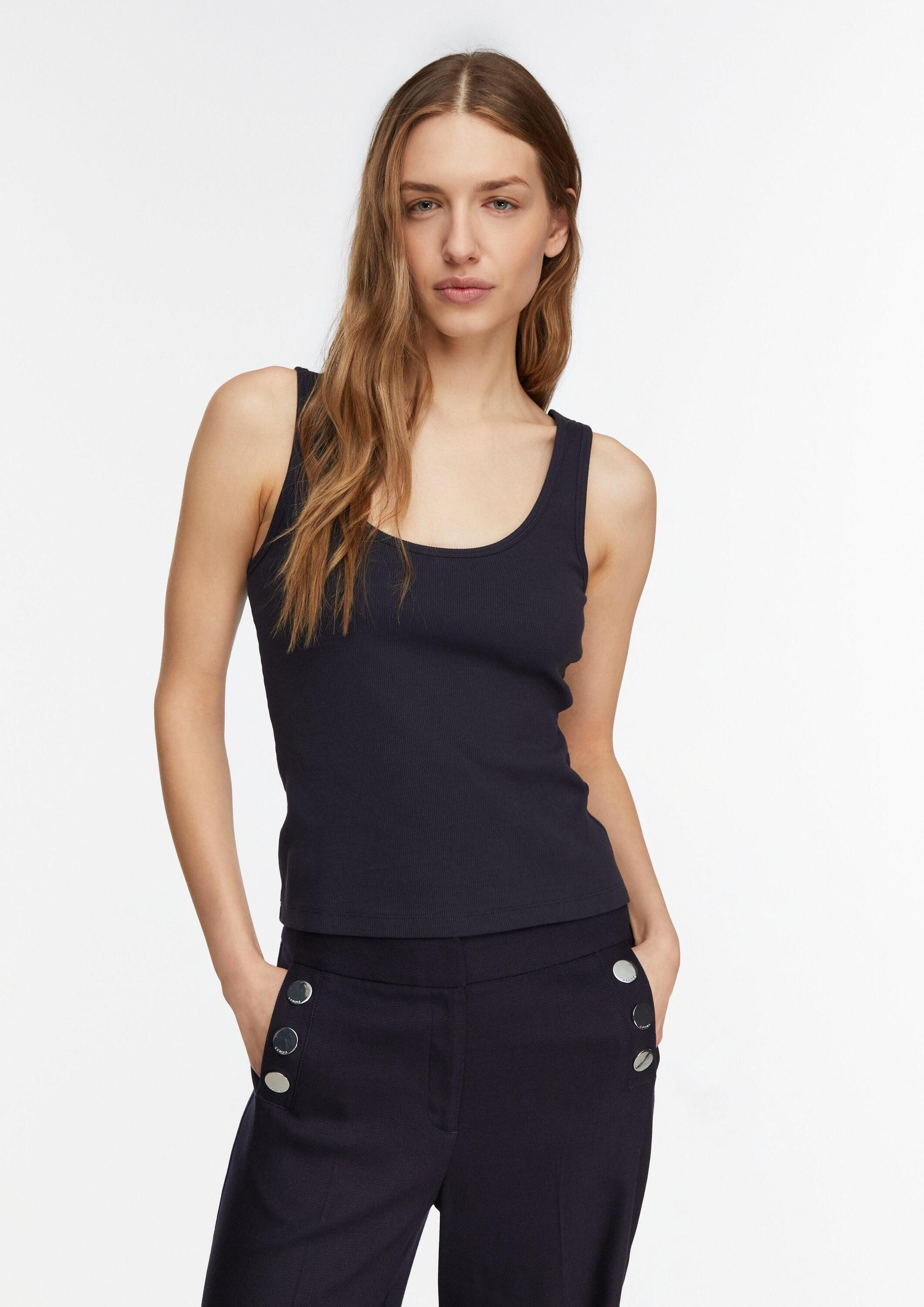 comma Muskelshirt T-Shirt Feines Ripp-Tanktop mit rundem Halsausschnitt