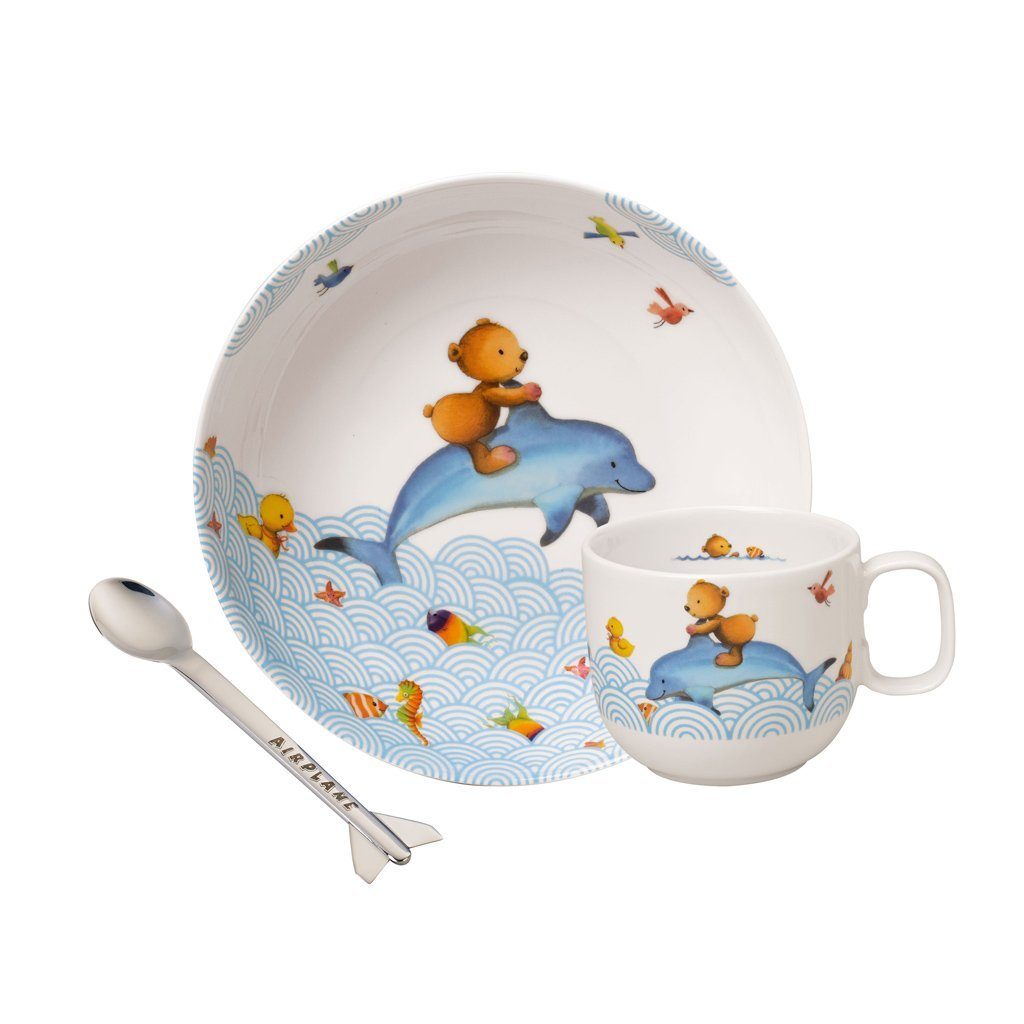 Villeroy & Boch Kindergeschirr-Set Happy as a Bear Kindergeschirr-Set, 3tlg., Porzellan