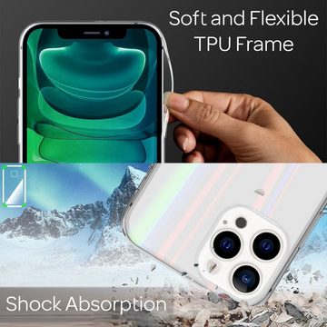Nalia Smartphone-Hülle Apple iPhone 13 Pro, Klare Hartglas Hülle / Regenbogen Effekt / Bunt Glänzend / Kratzfest