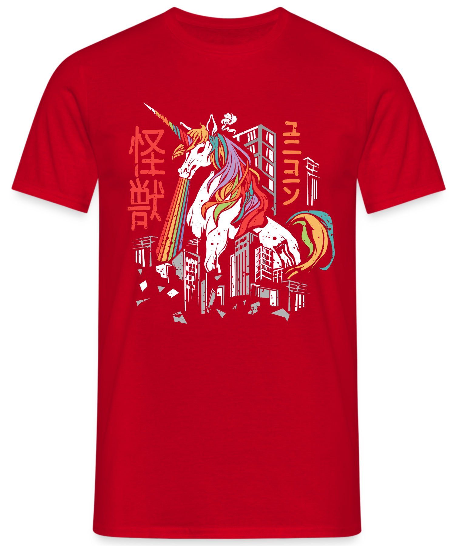 (1-tlg) Quattro Kaiju Ästhetik - Anime Rot Unicorn Herre Monster Japanisches Einhorn Japan Formatee Kurzarmshirt