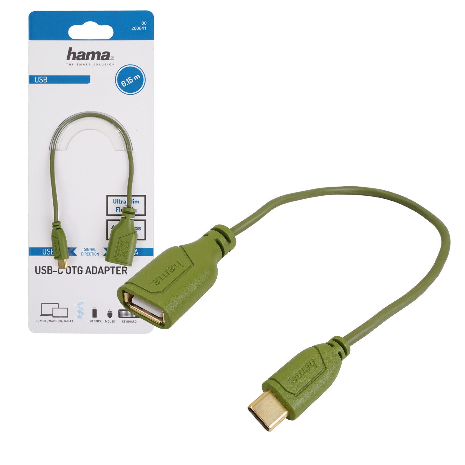 Hama OTG Adapter-Kabel USB-C auf USB-A Grün USB-Kabel, USB-C, USB-A (15 cm), USB Typ C Konverter für Smartphone Handy Tablet PC Notebook Laptop