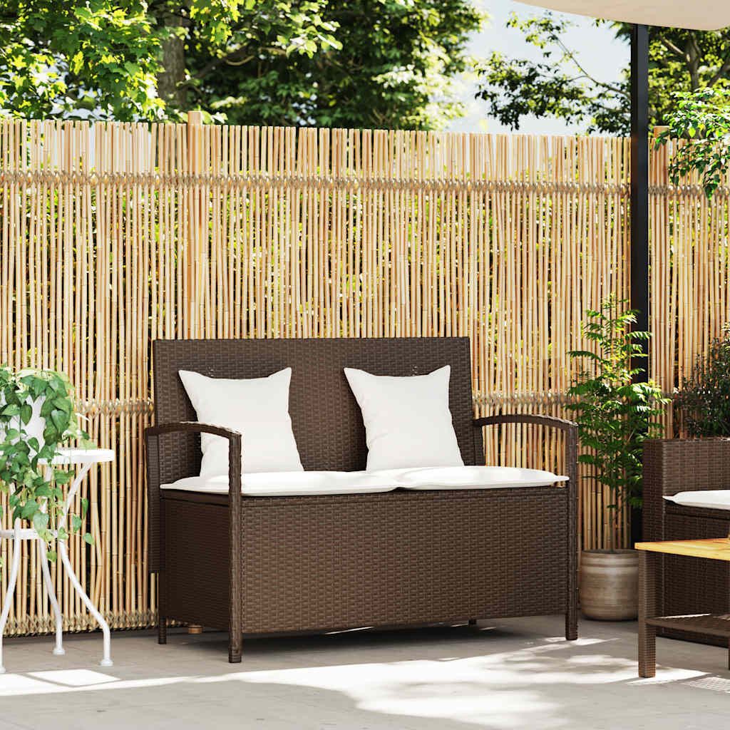 vidaXL Gartenbank Gartenbank mit Stauraum und Kissen Braun Poly Rattan (1-St)