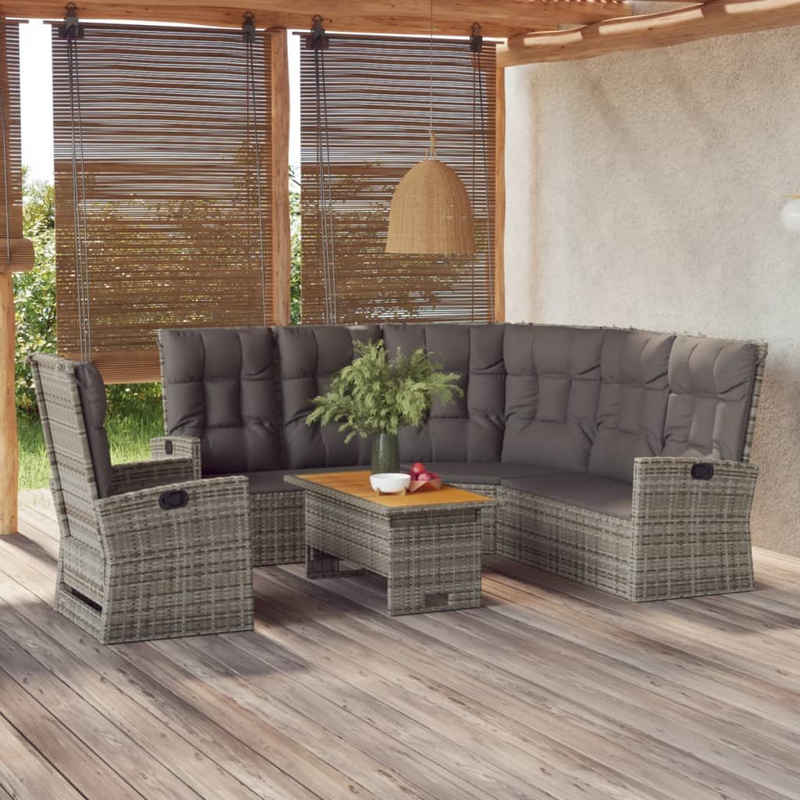 vidaXL Gartenlounge-Set 3-tlg. Garten-Lounge-Set mit Kissen Grau Poly Rattan, (3-tlg)