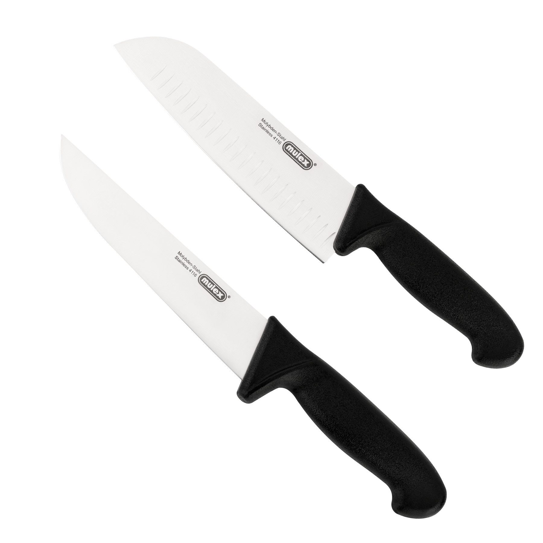 Mulex Messer-Set Kochmesser 14,5 cm plus Santoku mit Kullenschliff (extra scharf, 2-tlg., rostfrei), widerstandsfähig und langlebig