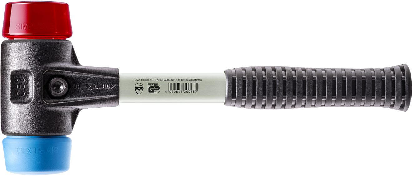 Halder KG Hammer SIMPLEX-Schonhämmer, mit verstärktem Stahlgussgehäuse und Fiberglasstiel Ø=50 mm 3716.050