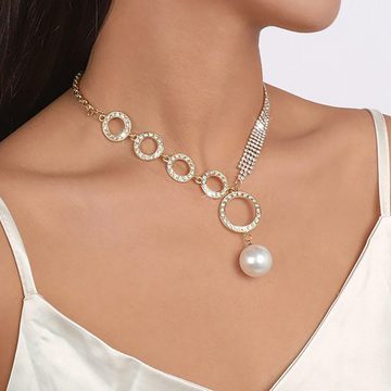 Fivejoy Kette mit Anhänger Kette mit Anhänger Strass-Halskette Geometrisch Schleifenförmige Linie, Halskette mit Perlen