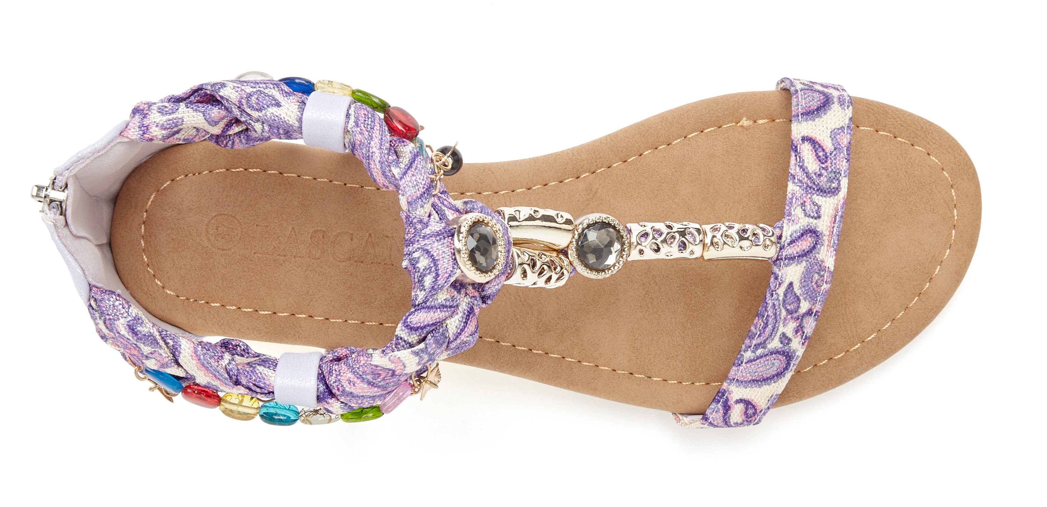 LASCANA Sommerschuh, Sandalette, offener Schuh, Sandale mit Schmuckkettchen und Schmucksteinen im Festival-Look VEGAN