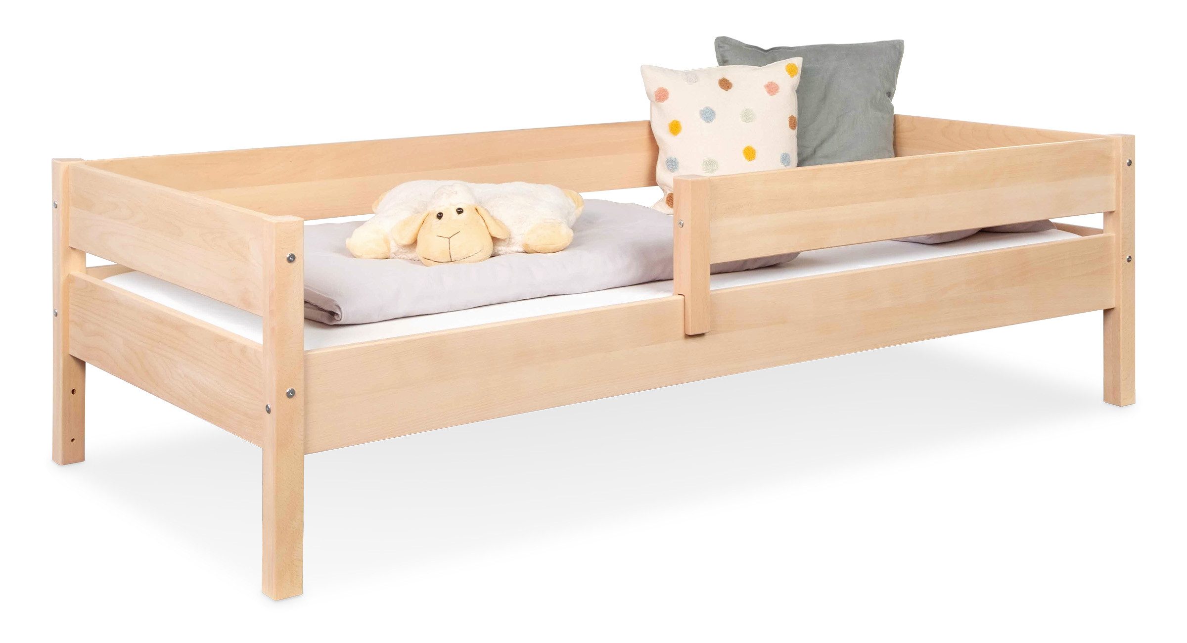 Ehrenkind Kinderbett Buche Nova, Kinderbett mit Rausfallschutz (aus massivem Buchenholz), Kinderbett 120x200 cm