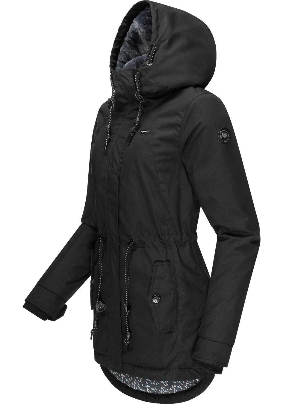 anthra Winterparka die Label Ragwear kalte Jahreszeit für Black Winterjacke Monadis stylischer