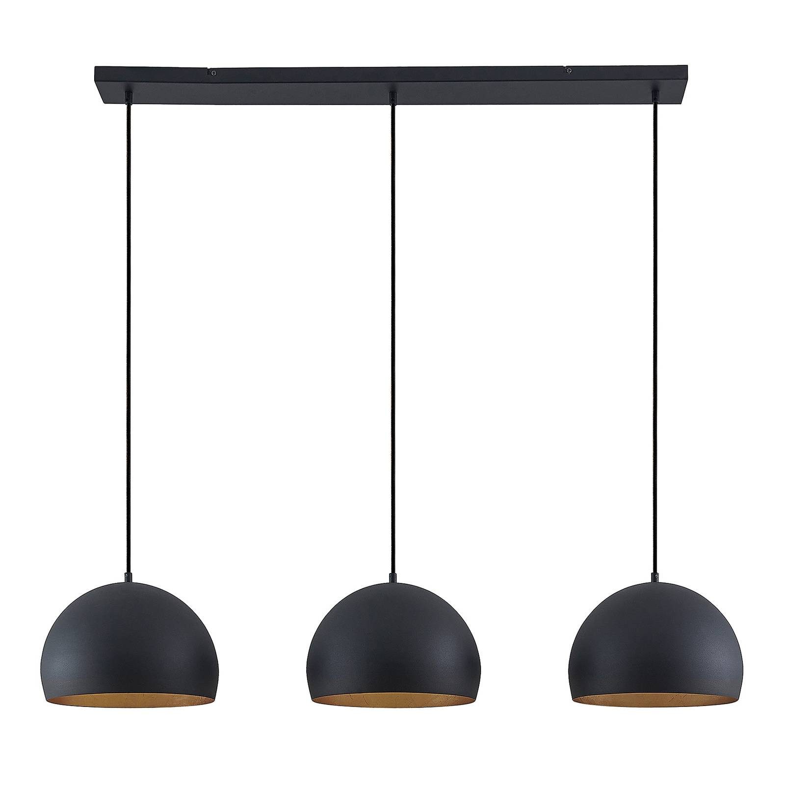 Lindby Hängeleuchte Tarjei, dimmbar, Leuchtmittel nicht inklusive, Modern, Stahl, Schwarz, gold, 3 flammig, E27, Deckenlampe
