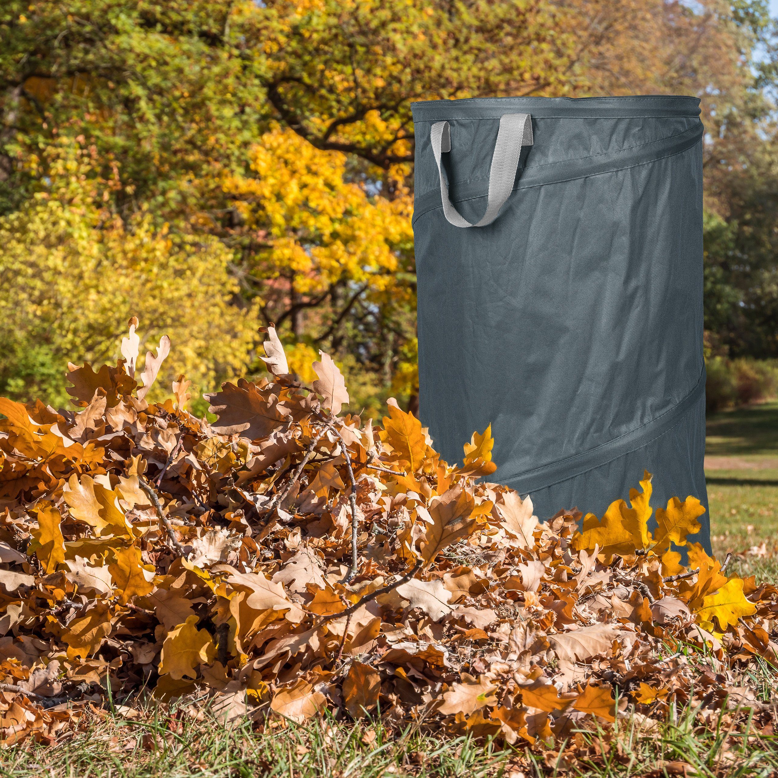 relaxdays Gartensack 2er Set Pop Up Laubsack 120 L grau