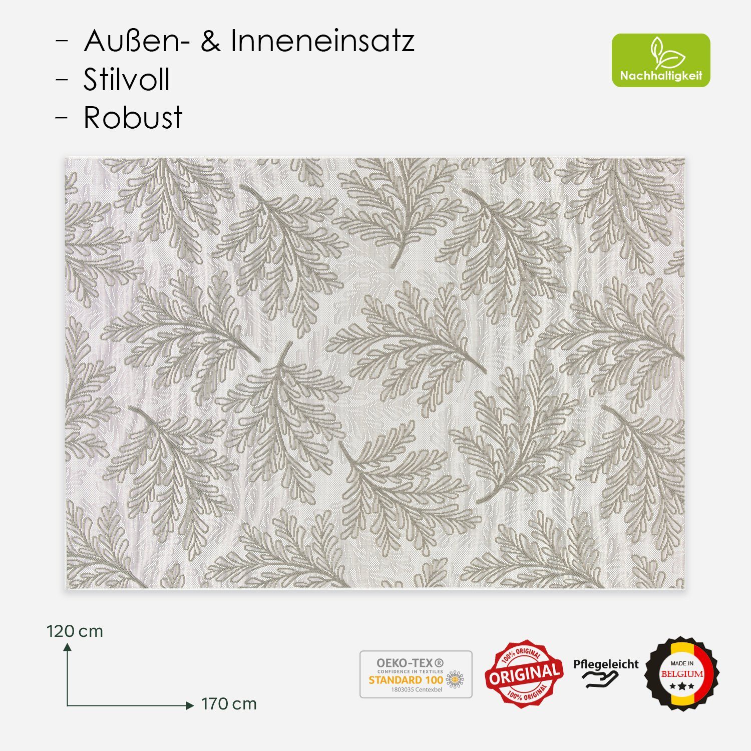 oder 100% für Natur-Motiv Terrasse/Balkon Outdoor wetterfest robust aus - DomDeco & Teppich In- PET-Flaschen, Joris recycelten Braun Teppich & mit Innenräume,