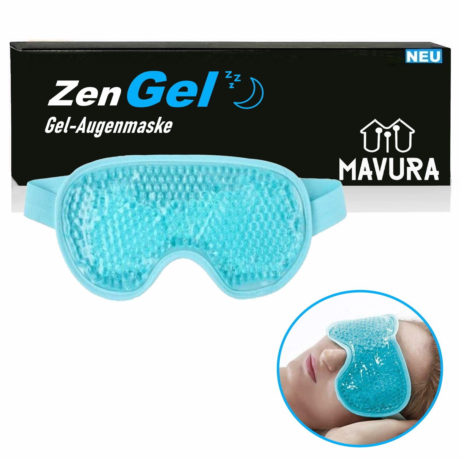 MAVURA Augenmaske ZenGel Wiederverwendbare Augenmaske Gel Schlafmaske Augengelmaske, Kühlkissen Kühl kissen kühlende Maske Kühlmaske Kühlgelkissen