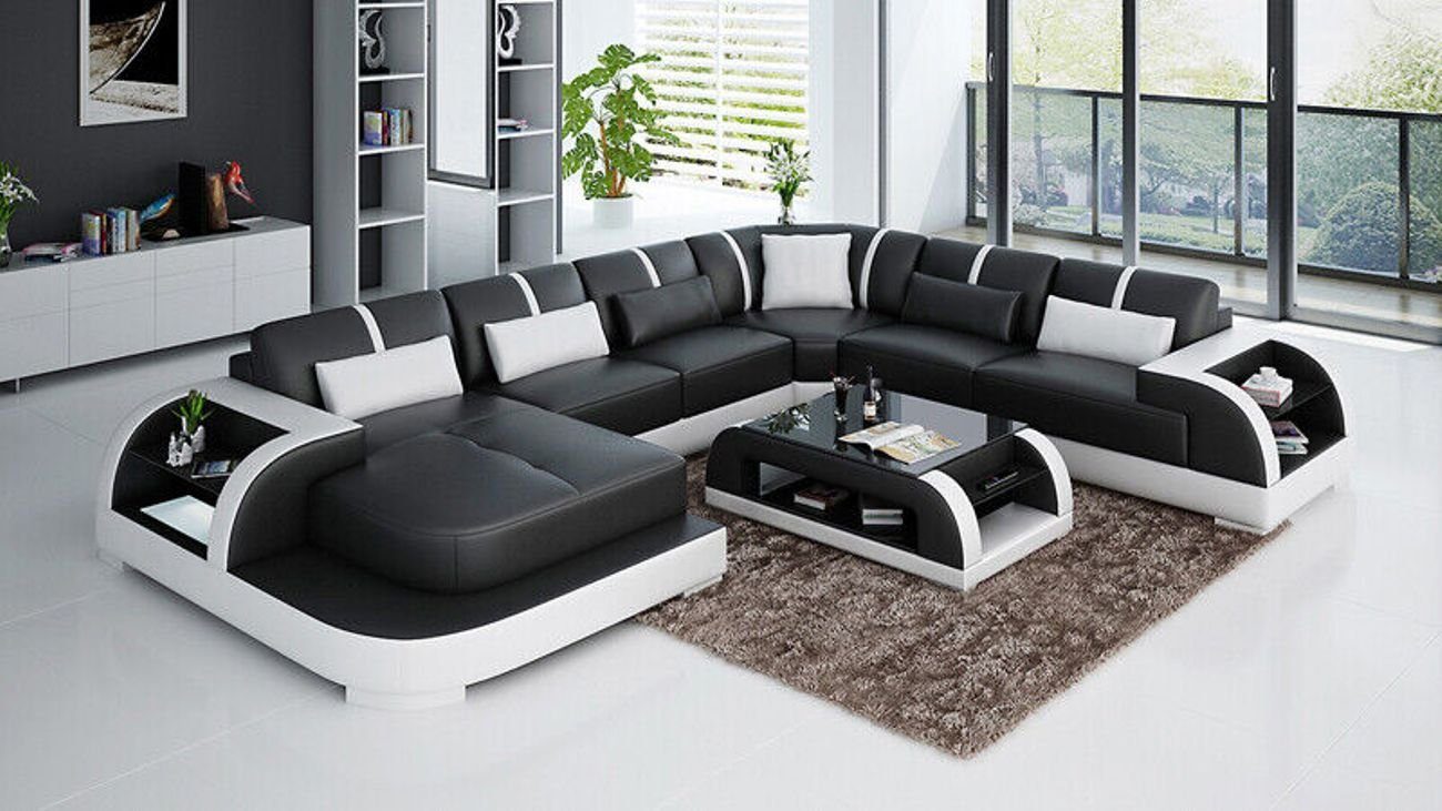 USB Eck Design Ledersofa Ecksofa Garnitur Licht Sofa Couch Modern JVmoebel Ecksofa