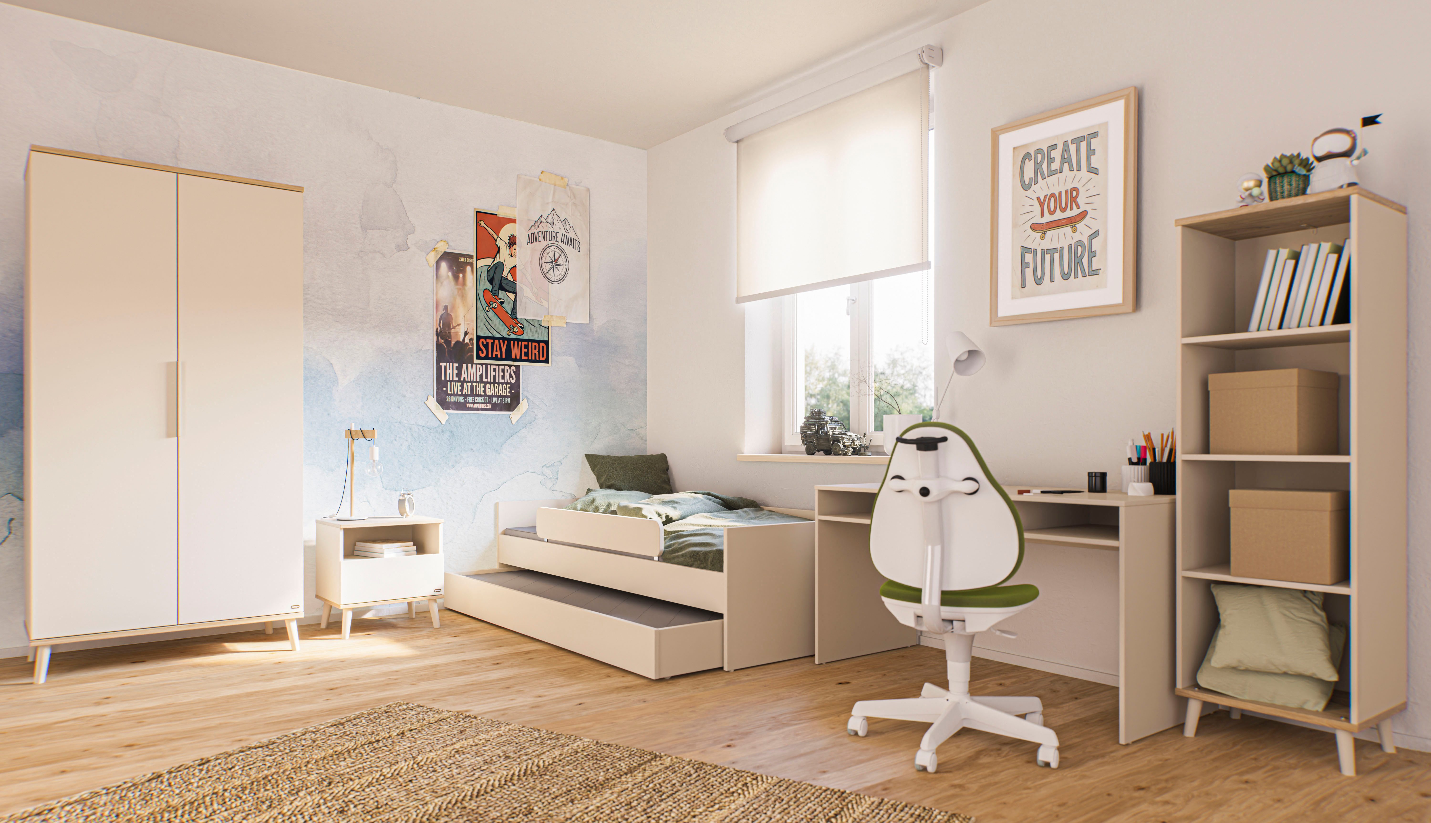 YUNY by PAIDI Nachtkommode HAZEL in Beige, Schublade mit Soft-Close, verschiedene Ausführungen (B/H/T ca. 48/45-52/40 cm), moderner und langlebiger Nachttisch aus Holz, geprüfte Qualität