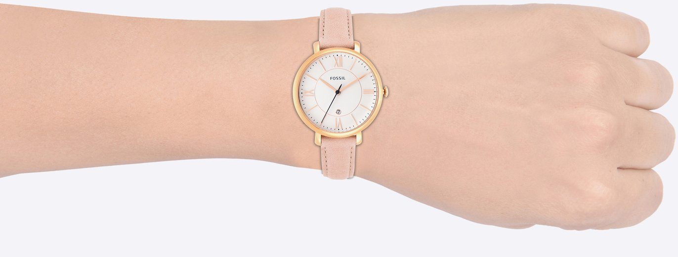 Fossil Quarzuhr JACQUELINE ES3988, Armbanduhr, Damenuhr, Datum, analog, Lederarmband