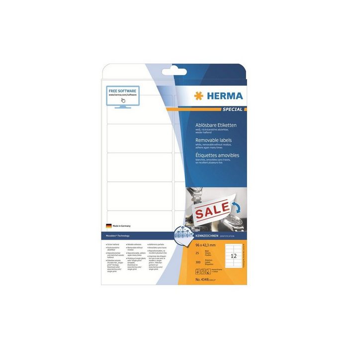 HERMA Etiketten A4 weiß 96x42 3 mm ablösbar Papier PC